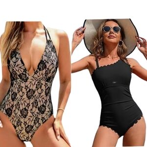 NWT XL Swimsuit Bundle | Whimsigoth Lace & Coquette Scalloped 1-PieceCoquetten